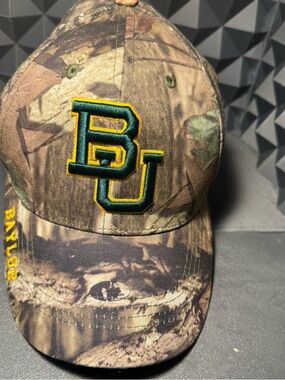 Baylor University Camo Baseball Cap with Embroidered Green & Gold BU Logo